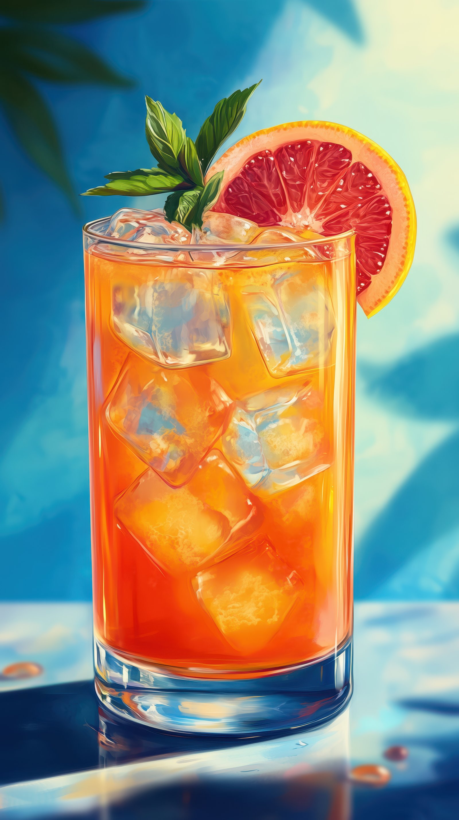 Refreshing cold beverage with citrus garnish served in summer setting